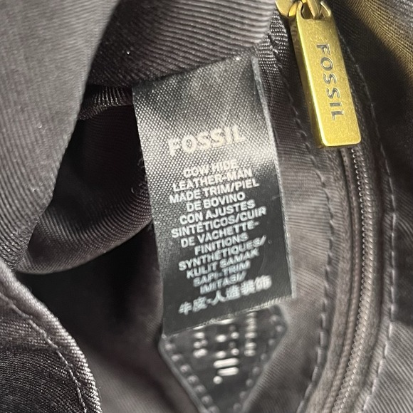 Fossil Crossbody Bag Leather Black Cream Floral Appliqué Key Charm Shoulder Bag - Picture 12 of 13